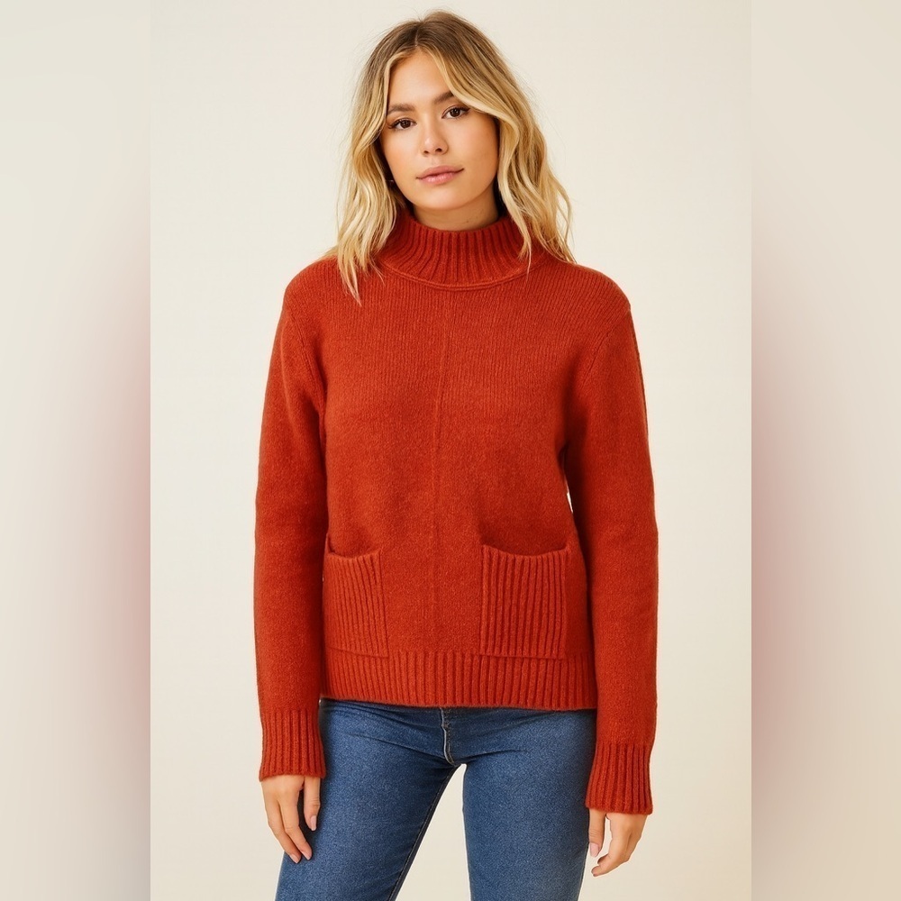 Marled Reunited Clothing Burnt Orange Mock Neck Sweater Small